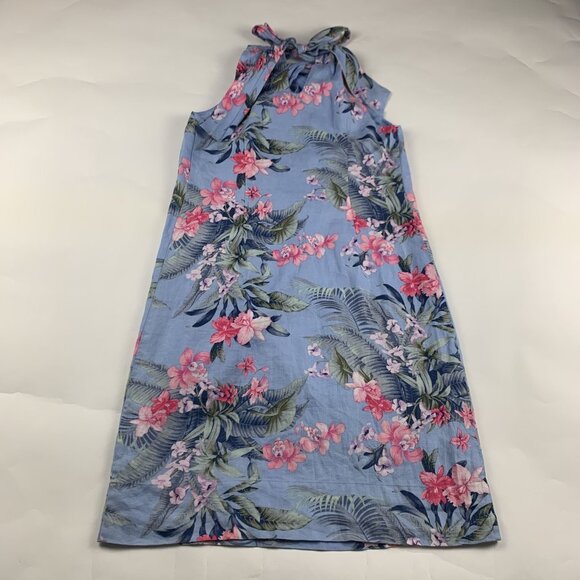 Tommy Bahama Blue Pink Floral Linen High Twist Neck Dress S - Picture 6 of 7
